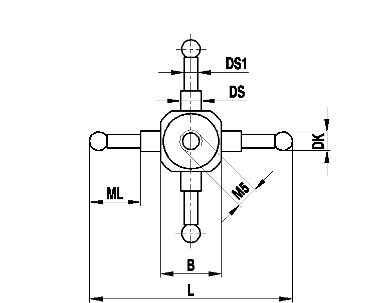 M5 звёздчатый щуп с 4 лучами, рубиновый шарик Ø1 мм, стержень из карбида вольфрама, ML 7 мм для систем ZEISS A-5555-0069