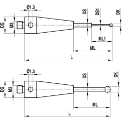 M3 рубиновый шарик Ø2.5 мм, стержень из карбида вольфрама, L 20 мм, ML 11 мм, для систем ZEISS A-5555-3856